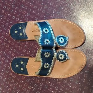 Jack Rogers Navy Leather with Platinum Trim Sandals, Size 8 1/2